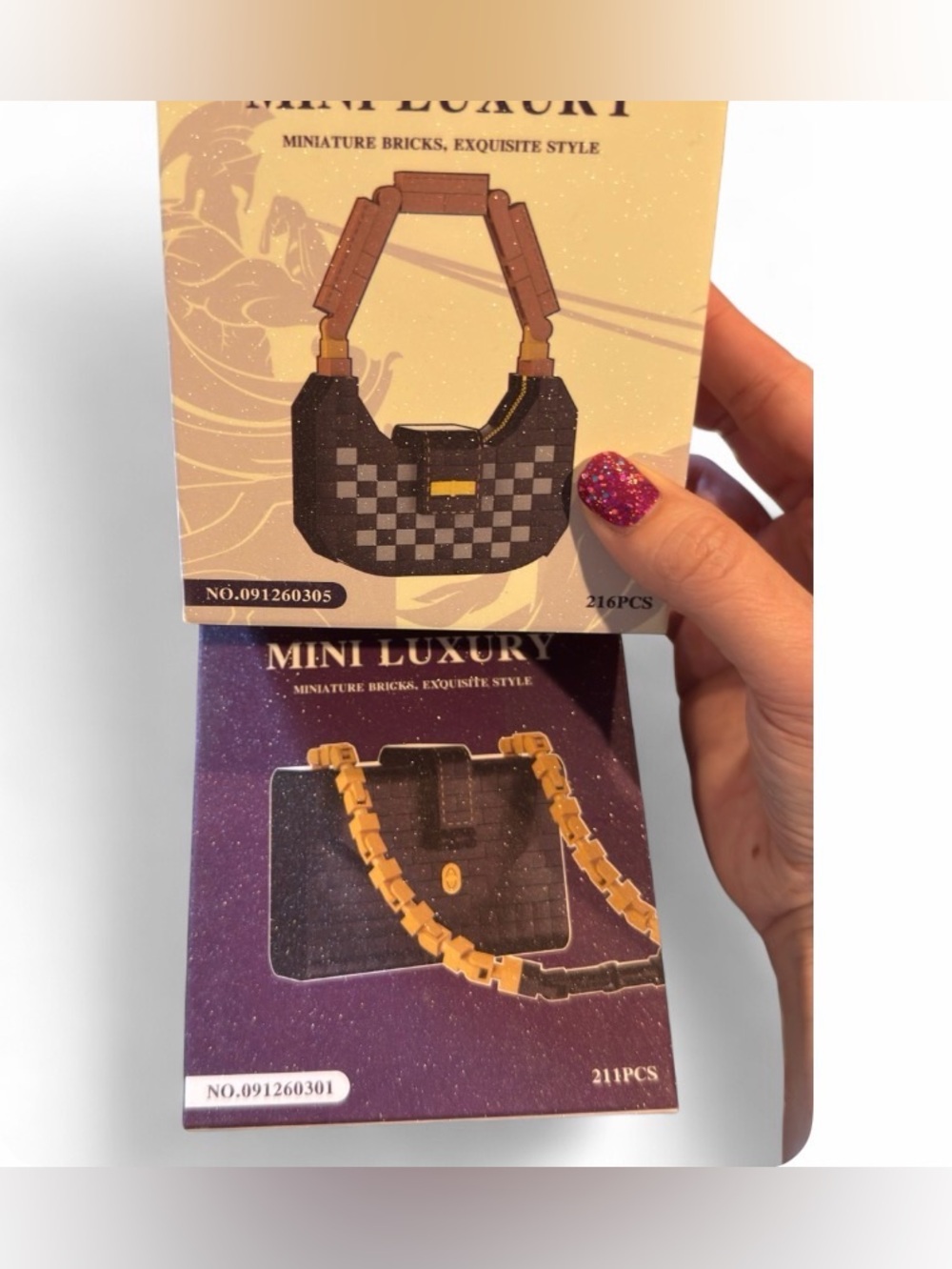 Mini Luxury building block bags. Both included.